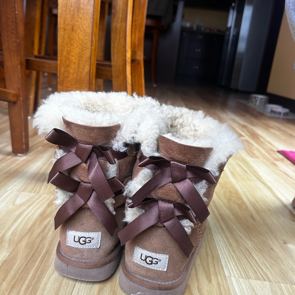 UGG Brown Shearling Boots with Bows